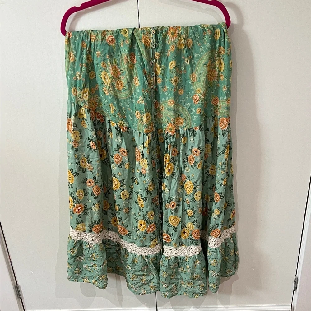 Spell Floral Green maxi Skirt